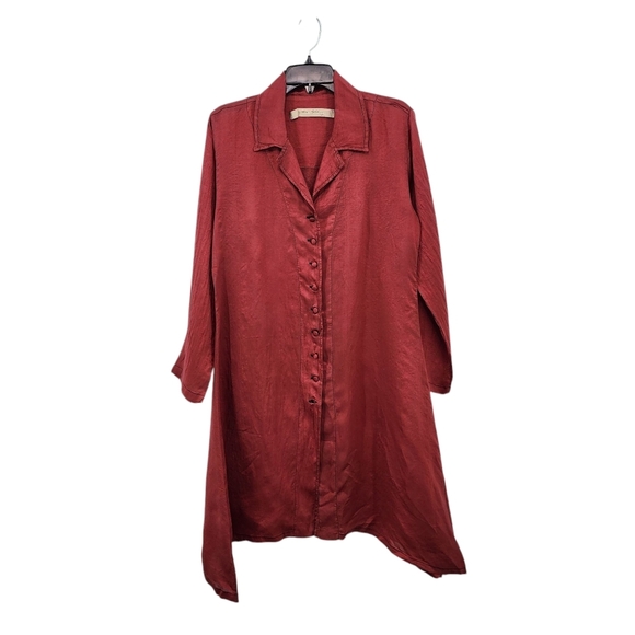 Cynthia Ashby Women's 100% Silk Long Sleeve Button Front Long